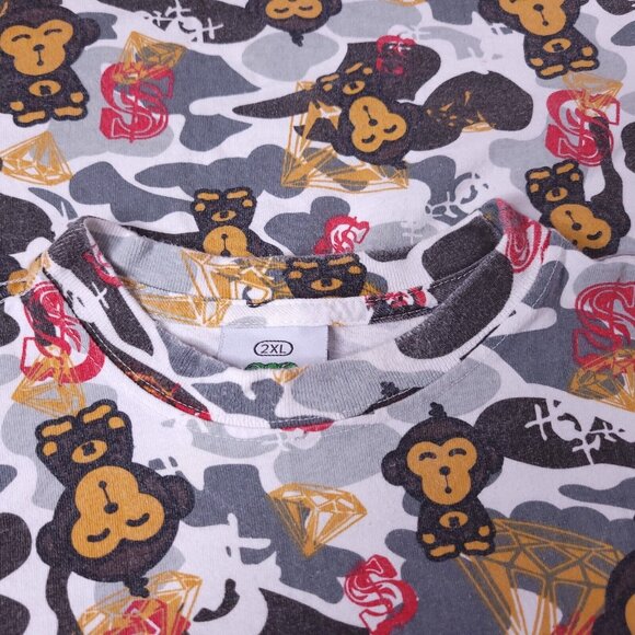 Vintage 90s Urban Ice 2XL Graphic Tee Monkey Print Camo Hip Hop USA - Picture 5 of 6